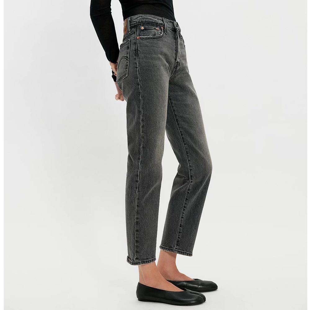 Levis Denim Wedgie Straight Jeans Washed Black High Rise Cropped Womens 28 x 26